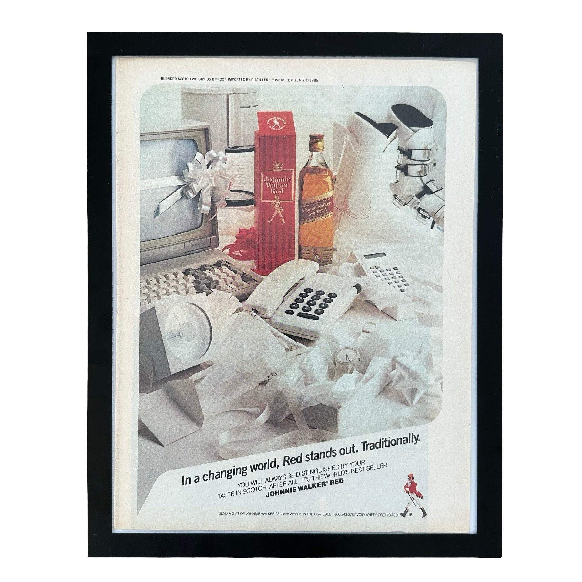 Johnnie Walker Red Label Scotch In A Changing World Red Stands Out Framed Vintage Magazine Ad