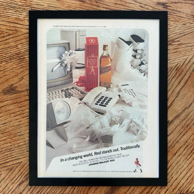 Johnnie Walker Red Label Scotch In A Changing World Red Stands Out Framed Vintage Magazine Ad - detail view