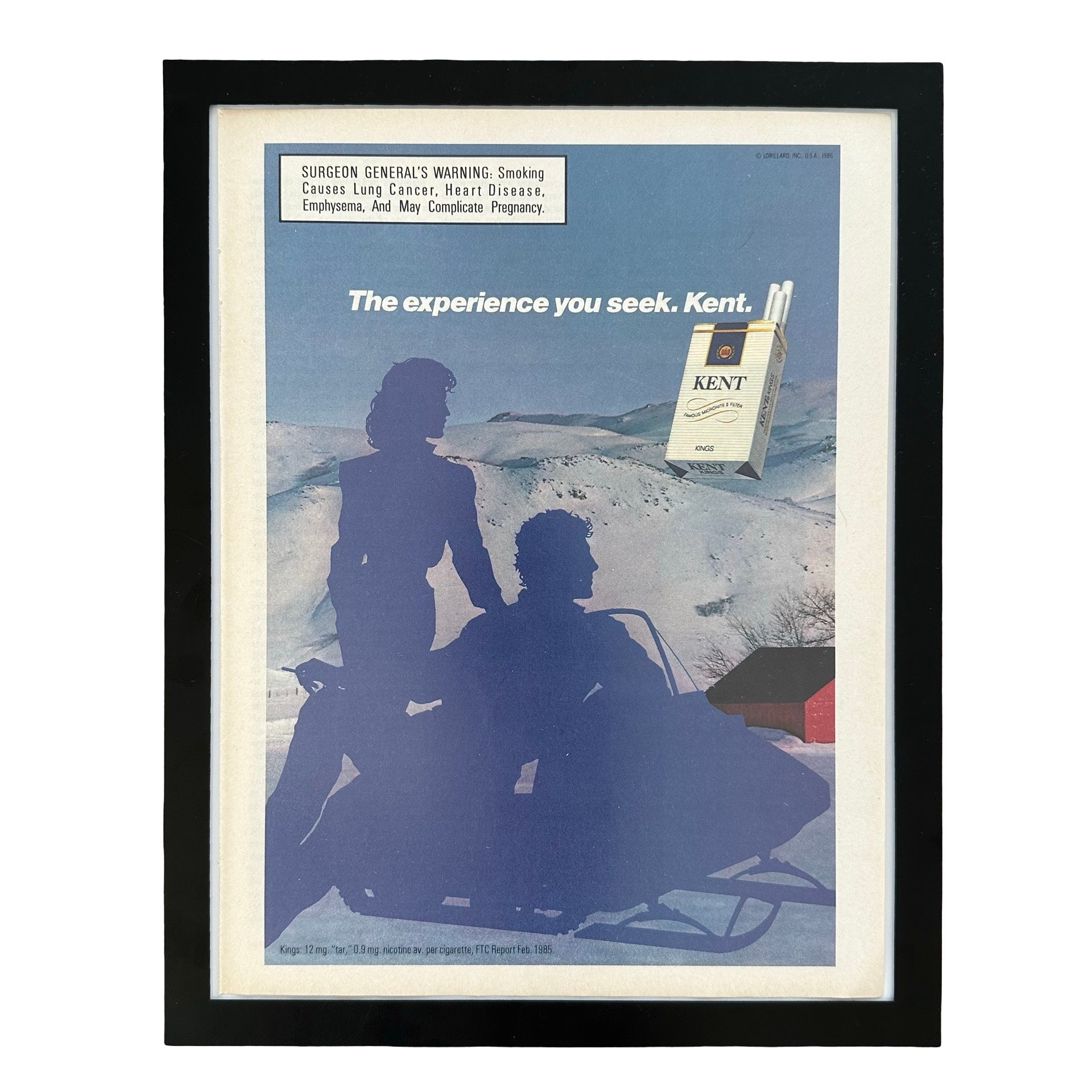 Kent Cigarettes The Experience You Seek Snowmobile 1986 Framed Vintage Magazine Ad