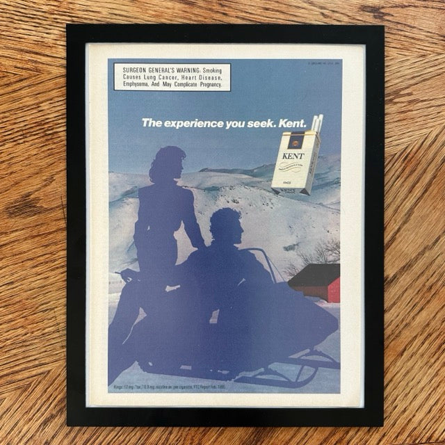 Kent Cigarettes The Experience You Seek Snowmobile 1986 Framed Vintage Magazine Ad - detail view